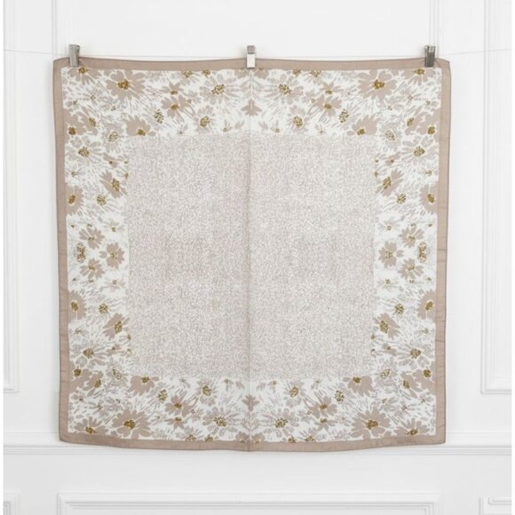 ❤️Elegant Bandana Square Scarf Silky Soft Floral Beige Gold Wrap Hijab Hair New - Picture 2 of 7